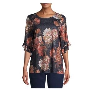 Time & Tru Women's 3/4 Ruffle Sleeve Floral Flowy Sublimation Top Medium 19"x27"
